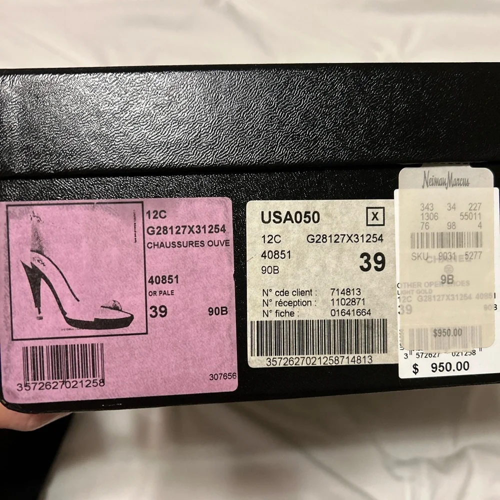 Chanel gold & black ankle strap heels -39 (US 8.5-9)